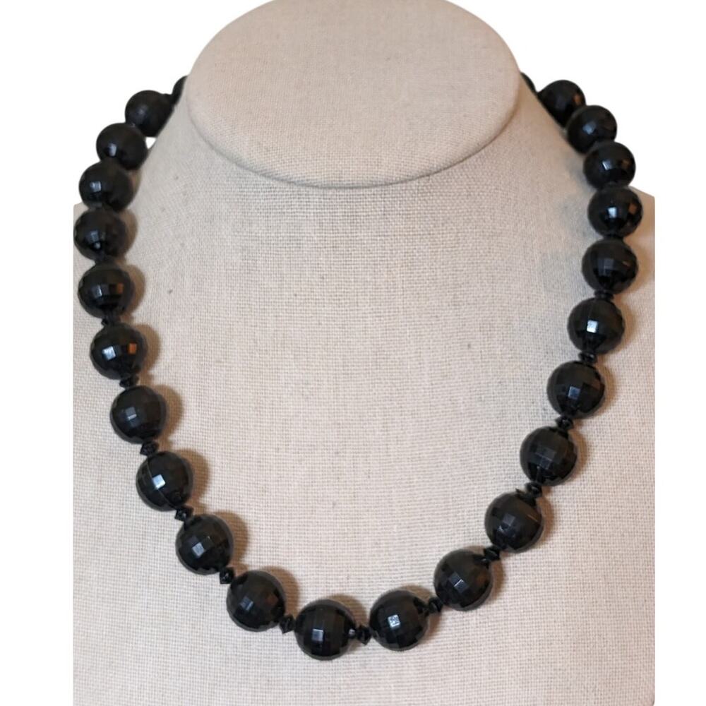 Vintage Black Faceted Acrylic Bead Hook & Slide Clasp 19.5" Necklace